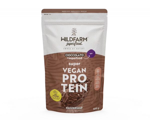 SUPER VEGAN PROTEIN gusto Cioccolato e Acai in polvere
