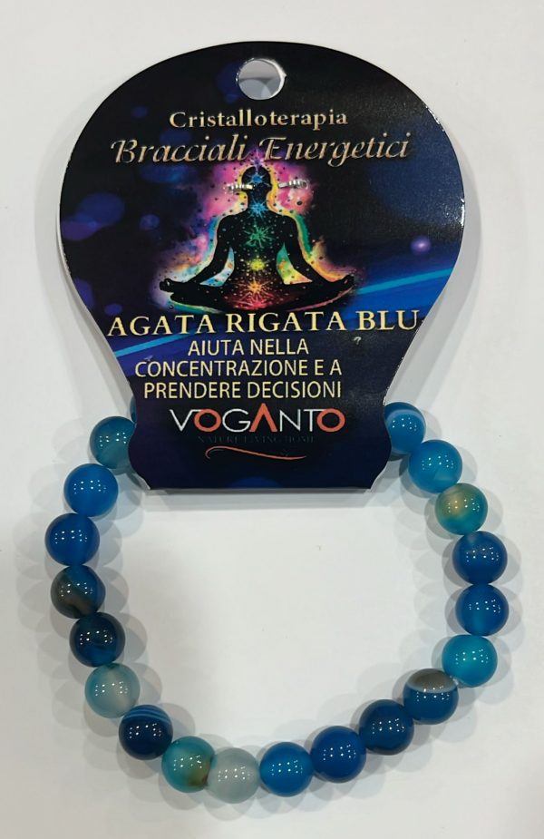 BRACCIALE ENERGETICO CON PERLE DI AGATA RIGATA BLU
