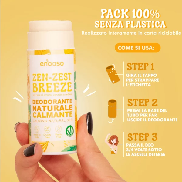 Deodorante Solido Calmante - Zen Zest Breeze  profumo LIMONE ZENZERO E VERBENA - immagine 3