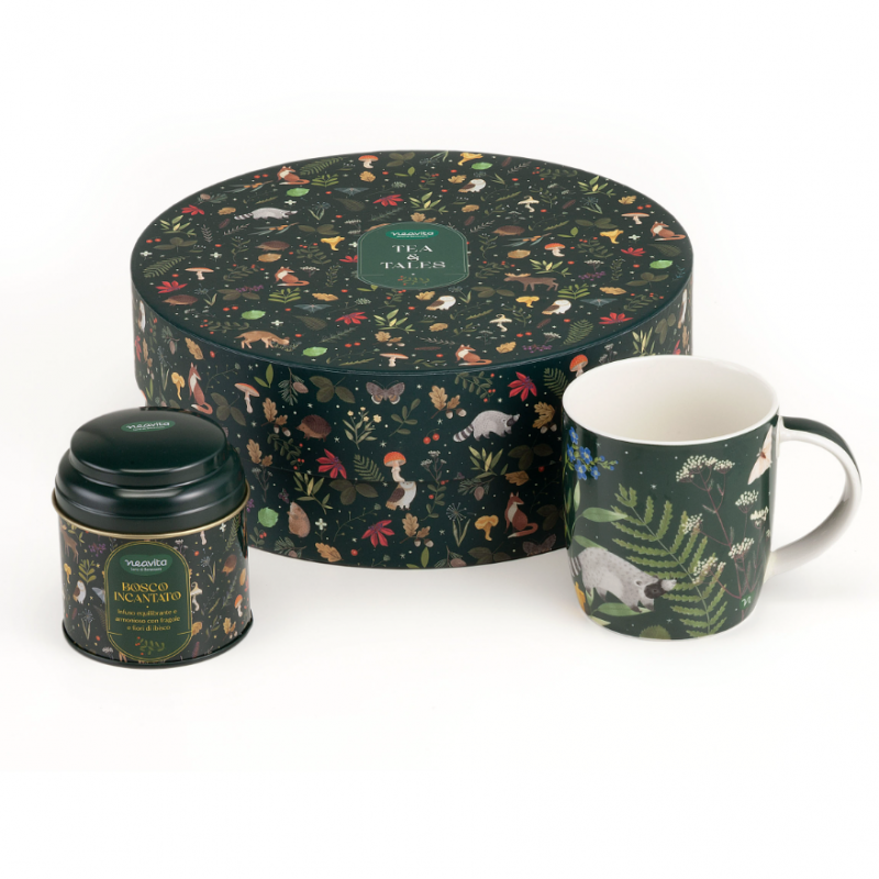 Cofanetto tondo INFUSO BOSCO INCANTATO 6 filtri e MUG INFUSI DA FAVOLA 350 ml
