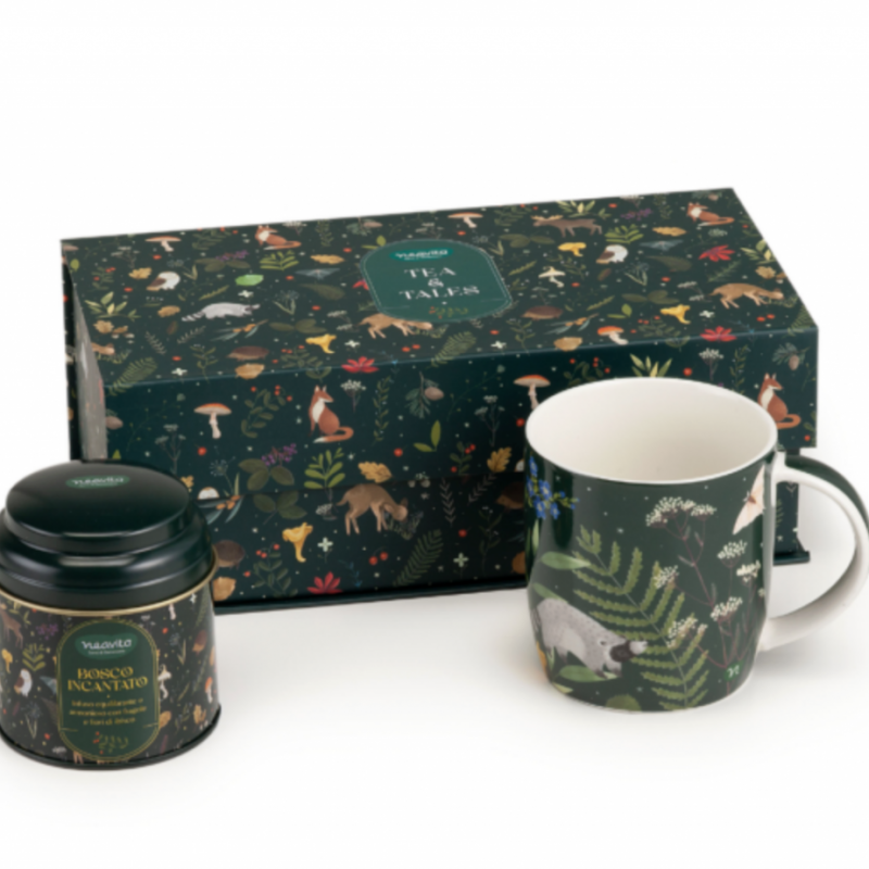 Cofanetto rettangolare INFUSO BOSCO INCANTATO 6 filtri e MUG INFUSI DA FAVOLA 350 ml