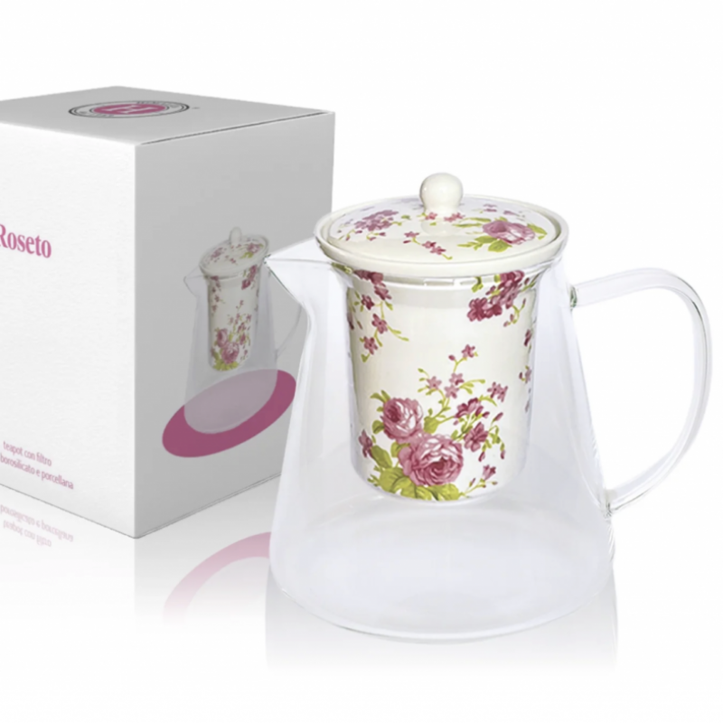 Teiera in vetro borosilicato e filtro in porcellana ROSETO