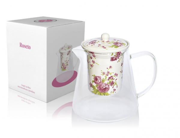 Teiera in vetro borosilicato e filtro in porcellana ROSETO