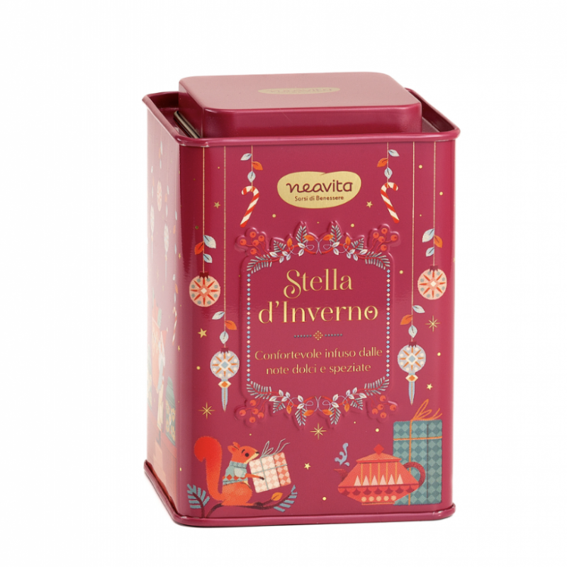 Infuso Stella d'Inverno Filtroscrigno in Square Tin ROSSO Natale