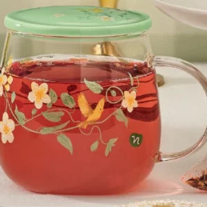 Tazza in vetro con coperchio verde INFUSI DI PRIMAVERA