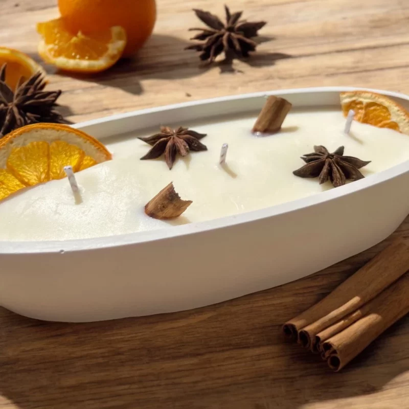 Candela in Cera di Soia ARANCIA e CANNELLA con Contenitore in Ceramica